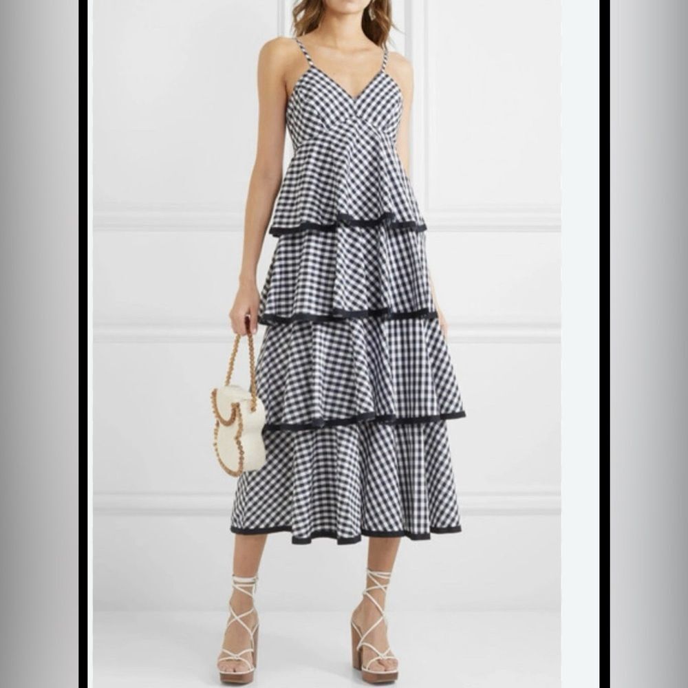 .J. Crew Spiro Tiered Gingham Cotton- Poplin Midi Dress Ruffle Sz 6 - Picture 2 of 14